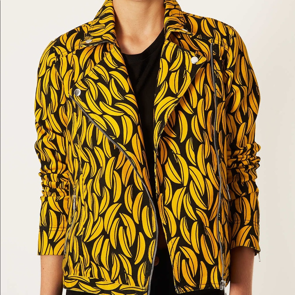 Topshop Moto Graphic Banana Motorcycle Jacket US 6